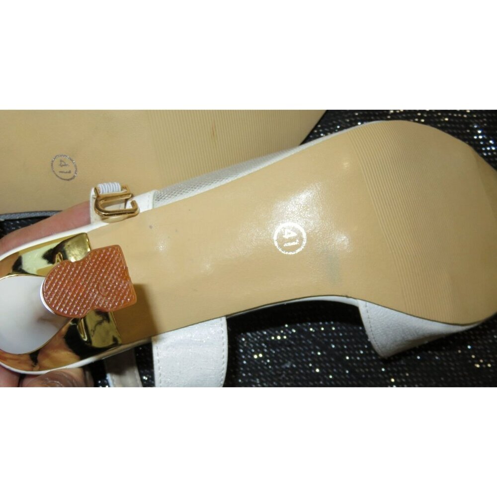 Sniler White Mesh Vegan Leather Slingback Floral Rhinestones Heels size 41 10.5 - Picture 7 of 10